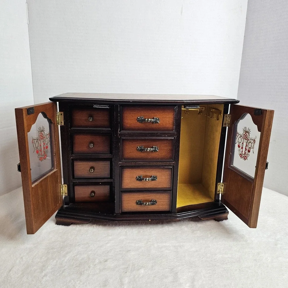 Vintage Wooden Jewelry Box Cabinet